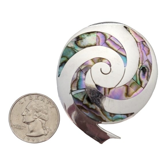 Mexico TH-24 925 Sterling Silver Abalone Inlay Snail Spiral Brooch Pendant L48 - Picture 7 of 9